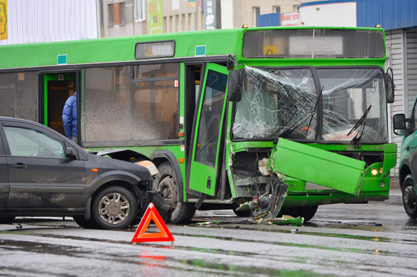 Car accident and a passenger bus